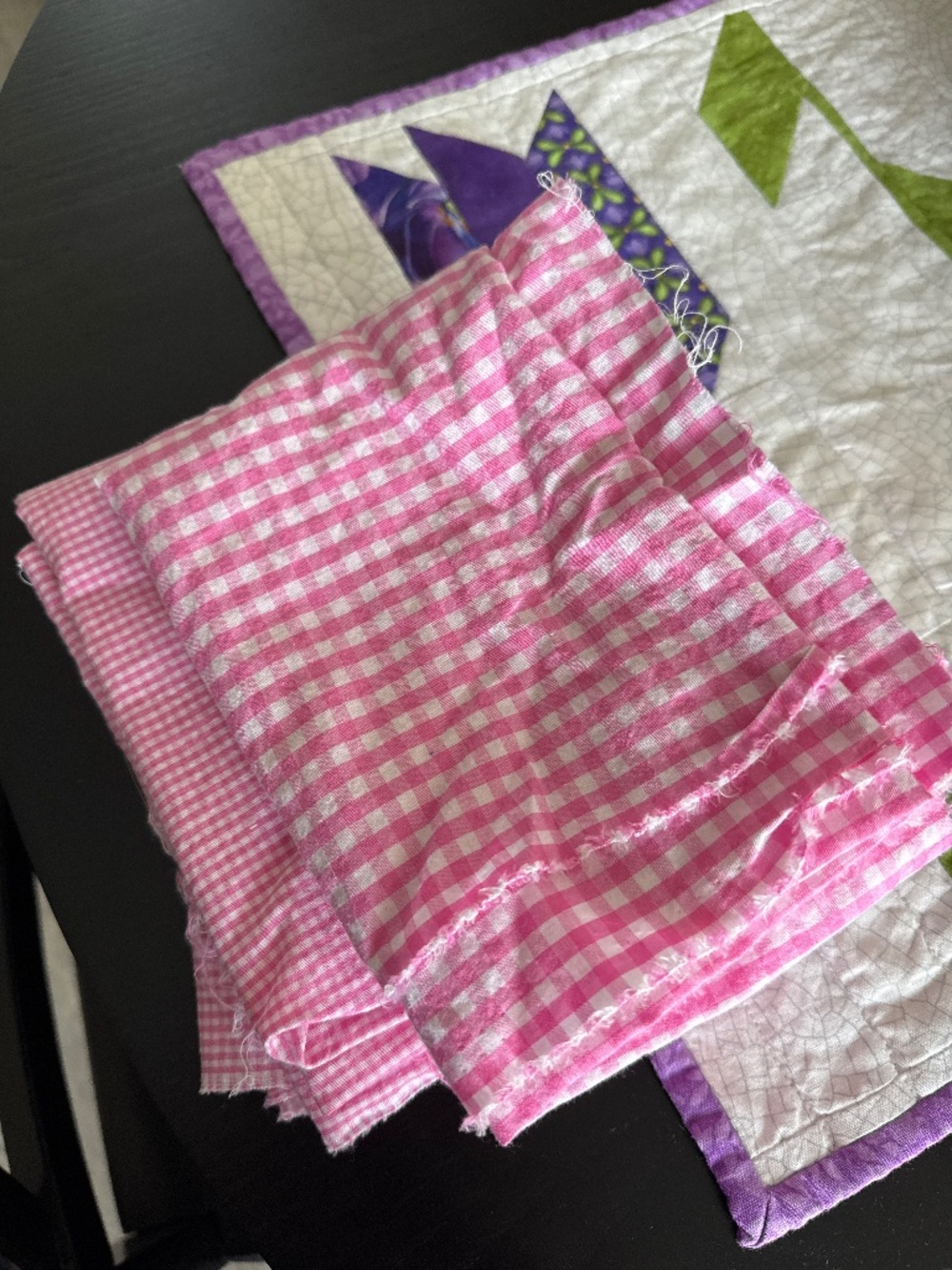 Pink gingham checks washed cotton fabric